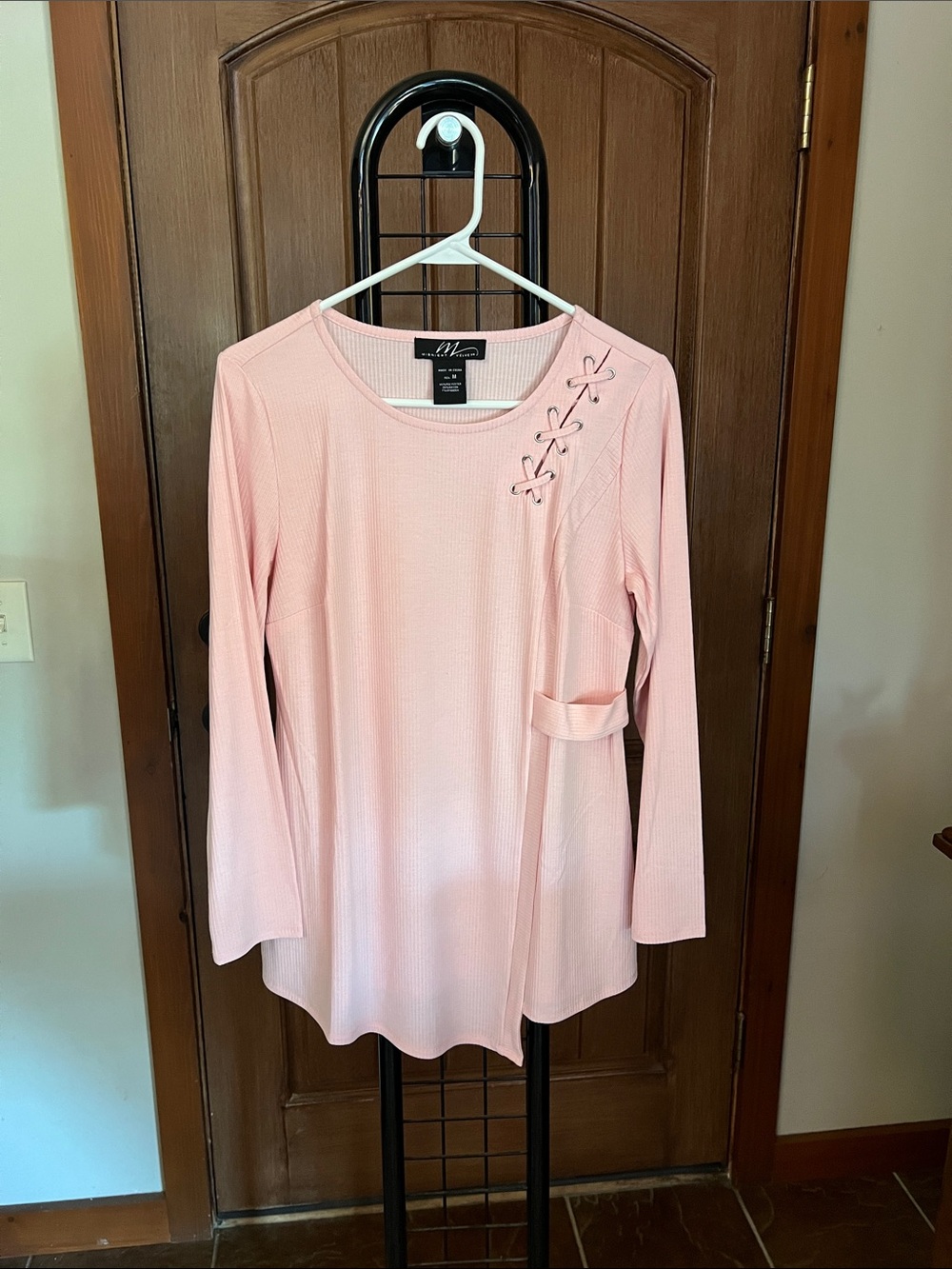 Midnight Velvet Light Pink Lace-Up Shoulder Tunic